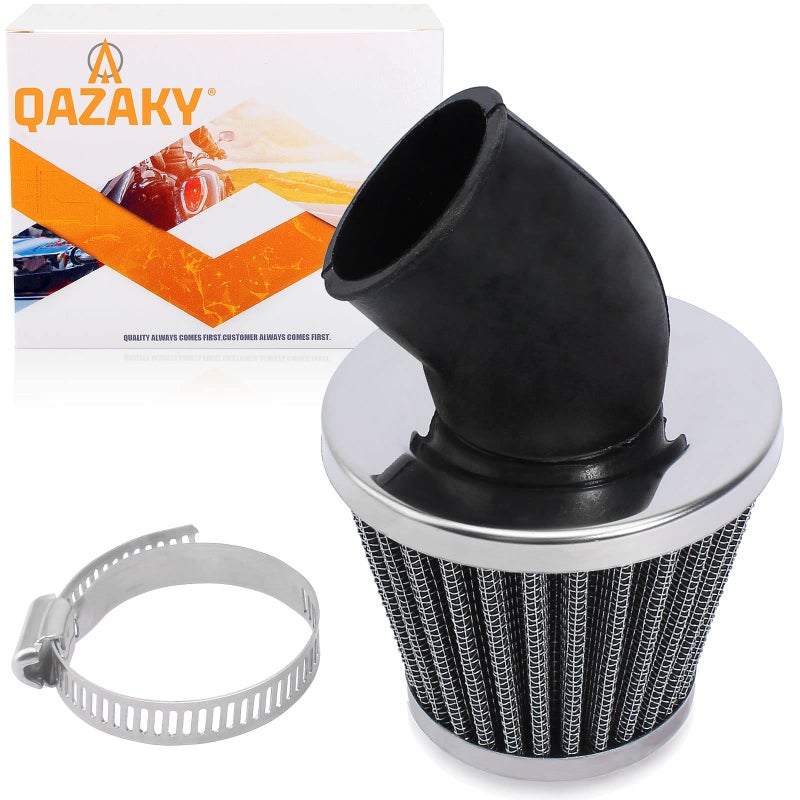 QAZAKY 38mm 39mm 40mm 1.5inch Filter Cleaner 45 Degree Angled for 50cc 70cc 90cc 110cc 125cc 150cc 200cc Motorcycle ATV Quad Scooter Gokart Moped Chopper Pit Dirt Pocket Mini Super Bike GY6 1.5in - Image 1